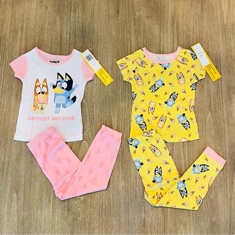 NWT! Bluey 4 pc Happiest Day Ever/ice cream pajamas/pink-yellow-girl’s size 3T